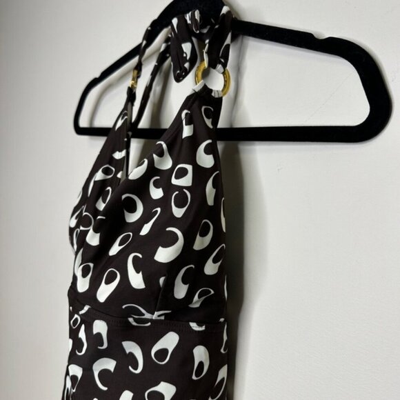 Vintage Y2K Silhouette Solutions Halter Tankini Top Brown & White Abstract Print - Picture 5 of 14